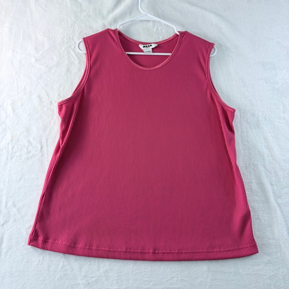 Alia Sport Tank Top Shell Pink Ribbed Knit Sleeveless N664 33779 Size 2X